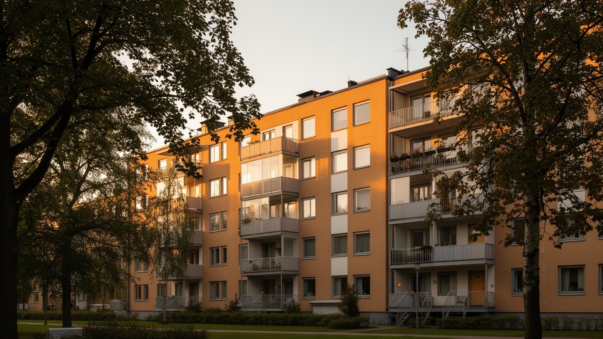 Svenska flerbostadshus i kvällsljus